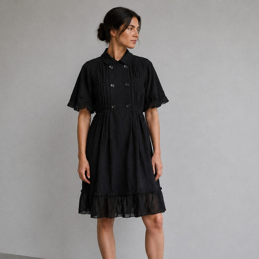 Comme des Garcons Archive Tricot 2008 Midi Dress S Black Wool Short Sleeve