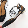 Aquazzura Black Suede Dancer Lace Up Strappy Ballet Flats, Size 38/US8
