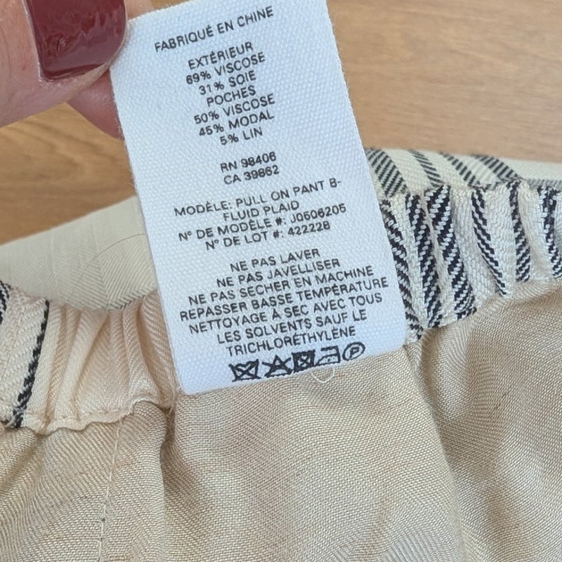 Theory Checked Jacquard Wide-leg Pants Womens M Off-white High-rise Pull On