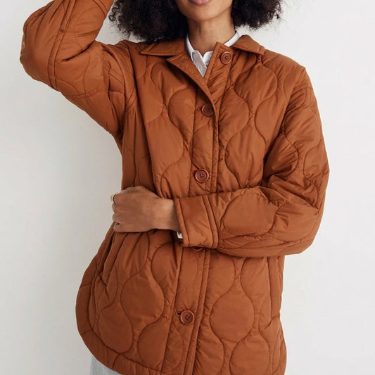 Madewell Airpuff Shirt Jacket Womens S Brown Oversized Quilted Button Front
