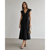 Vince Flutter-Sleeve Tie-Back Midi Dress Womens M Black V-neck Sleeveless