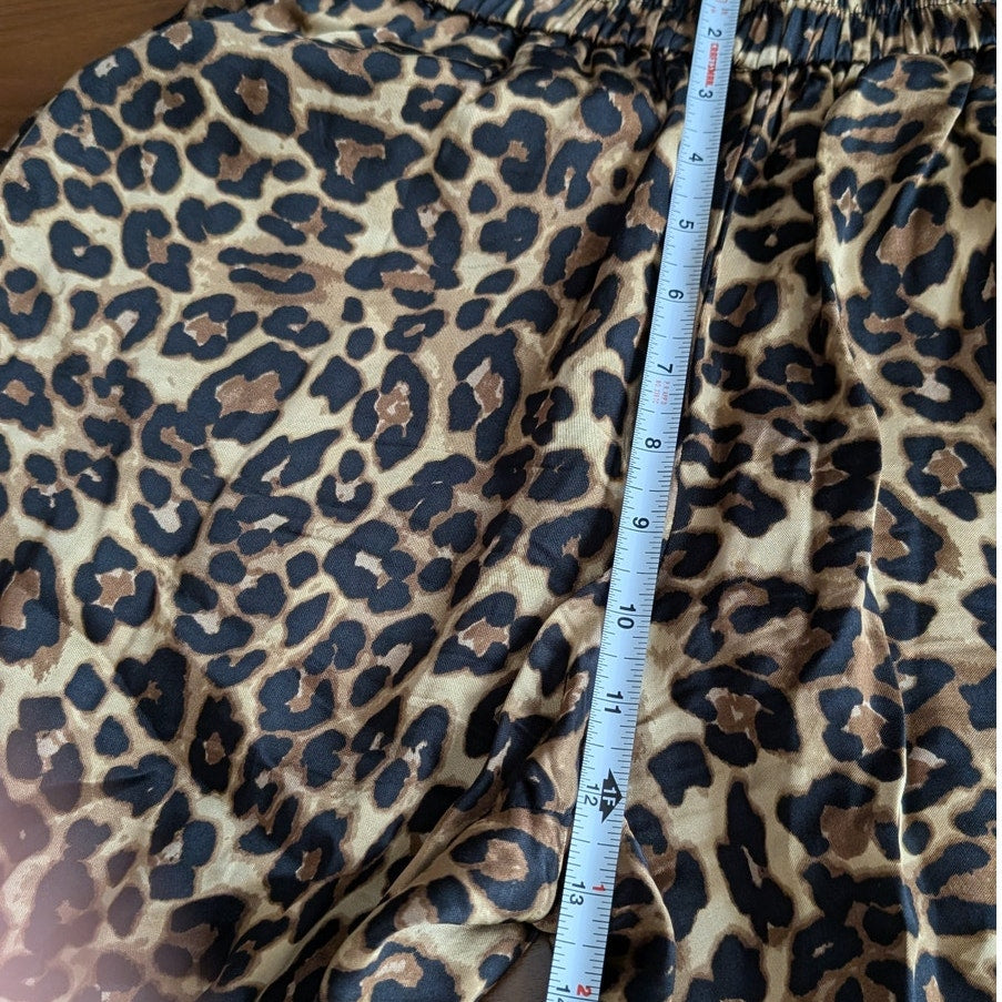 Lakbi Brown Animal Print High-rise Straight Wide Leg Flowy Pants, size S