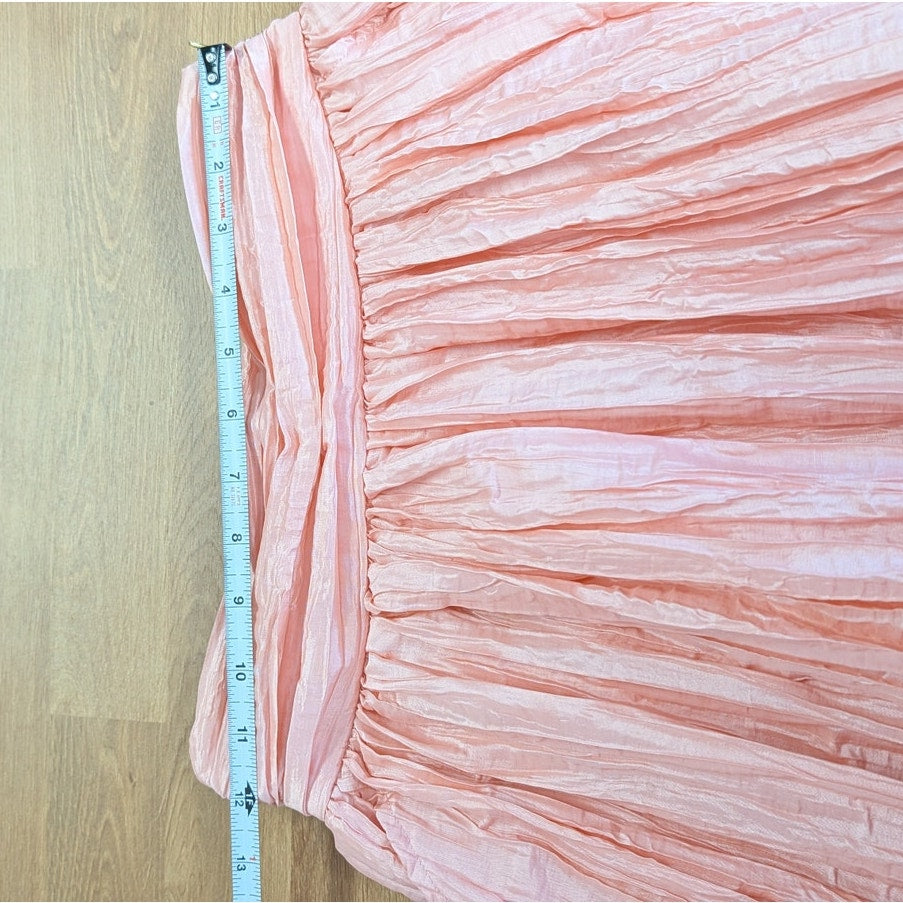 LoveShackFancy Roisen Skirt Womens 0 Pink Crinkled Taffeta A-line Mini