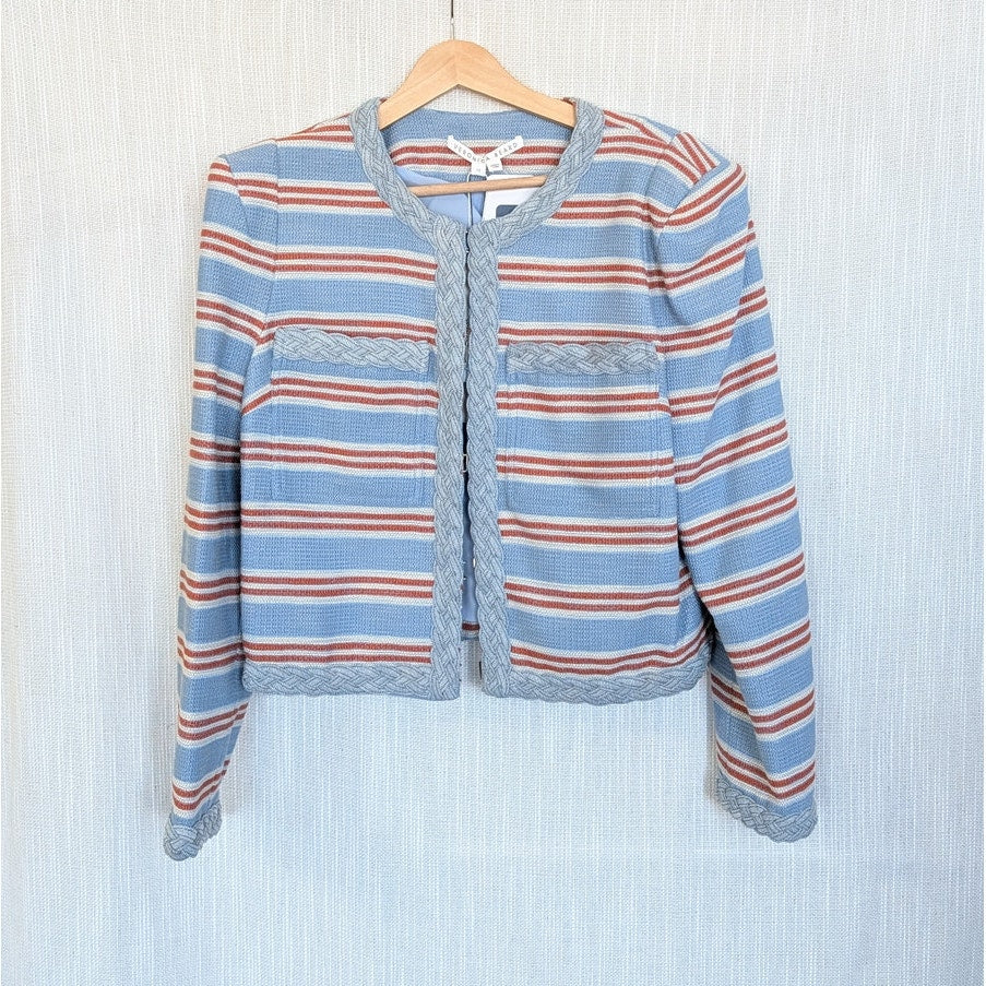 Veronica Beard Arrowe Jacket Blazer Womens 12  Blue Multi Striped Crewneck NWT