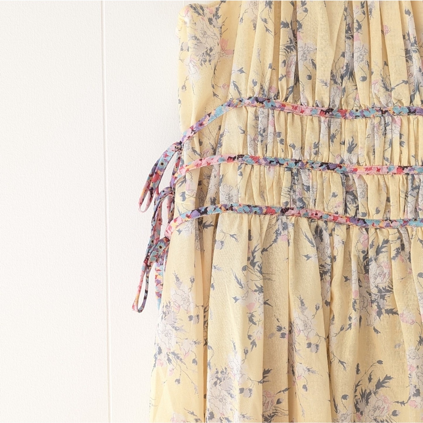 NWT 70/21 Floral Yellow 100% Cotton Halter Mini Dress, size L