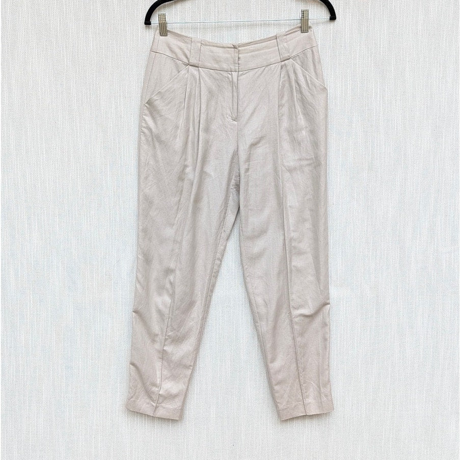Ted Baker Pants Womens 0/US 2 Beige Linen High-rise Cropped Pleated Trousers