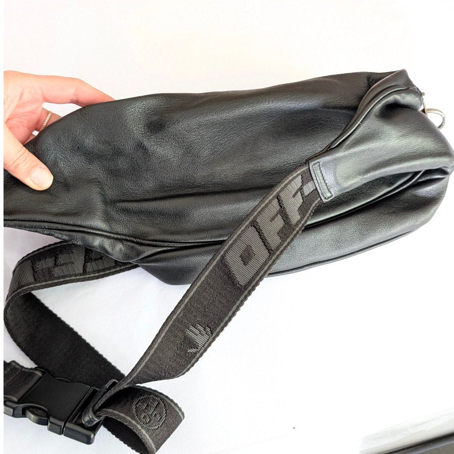 Off-White Logo Print Belt Black Leather Italy Bag Fanny Pack