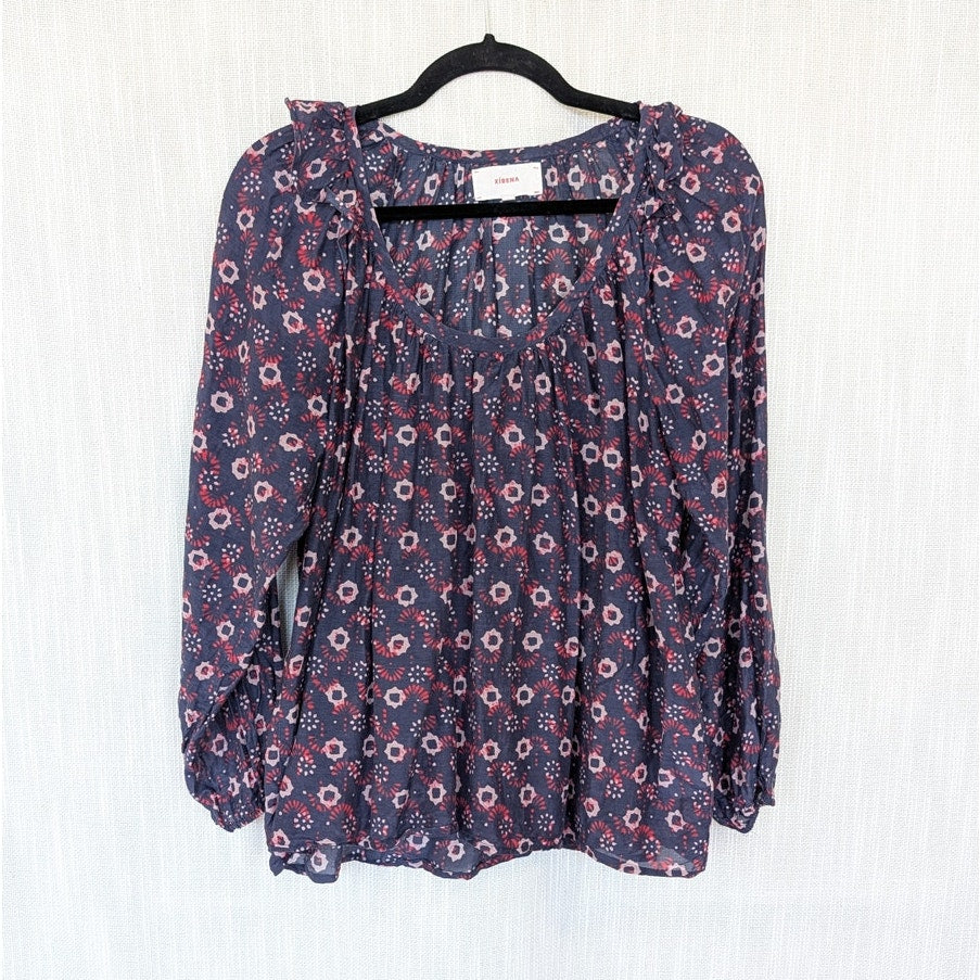 Xirena Rylei Top X18562 Women's M Silk Floral Print Long Sleeve Relaxed Blouse
