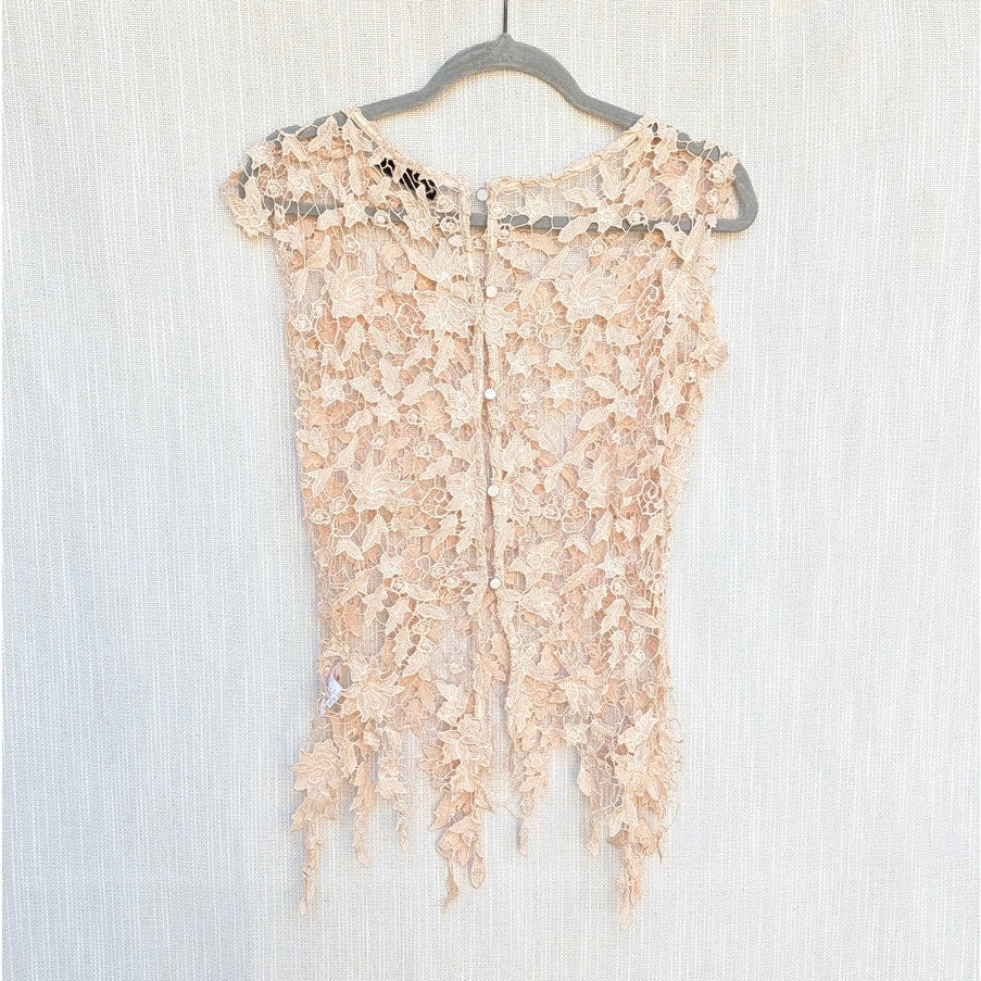 Miss Finch Lace Top Womens S Beige Sheer Floral Lace Crochet Overlay Cap Sleeve