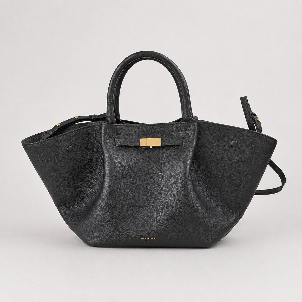 DeMellier Black Leather Satchel Tote with Gold Hardware