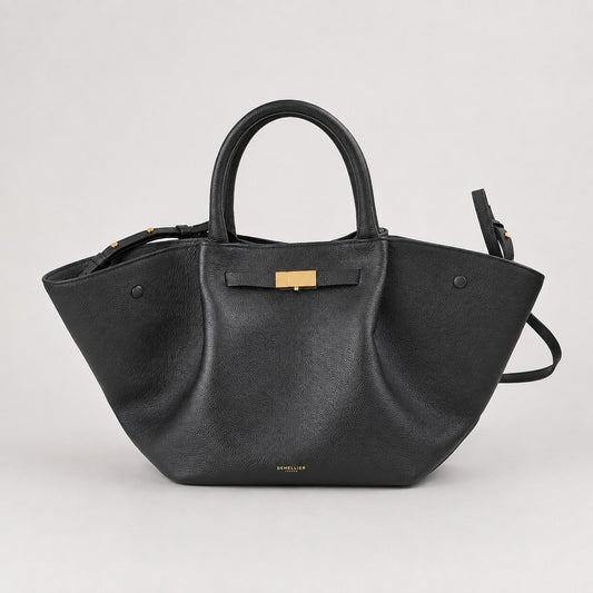 DeMellier Black Leather Satchel Tote with Gold Hardware