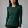 Rebecca Taylor Green Ruched Puffed-Sleeve Long Sleeve Top, size S
