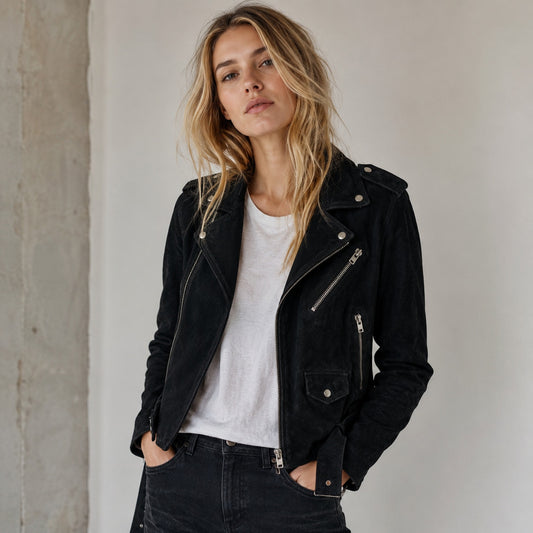 NWOT IRO Guape Suede 100% Lamb Leather Black Moto/Biker Jacket, size 36