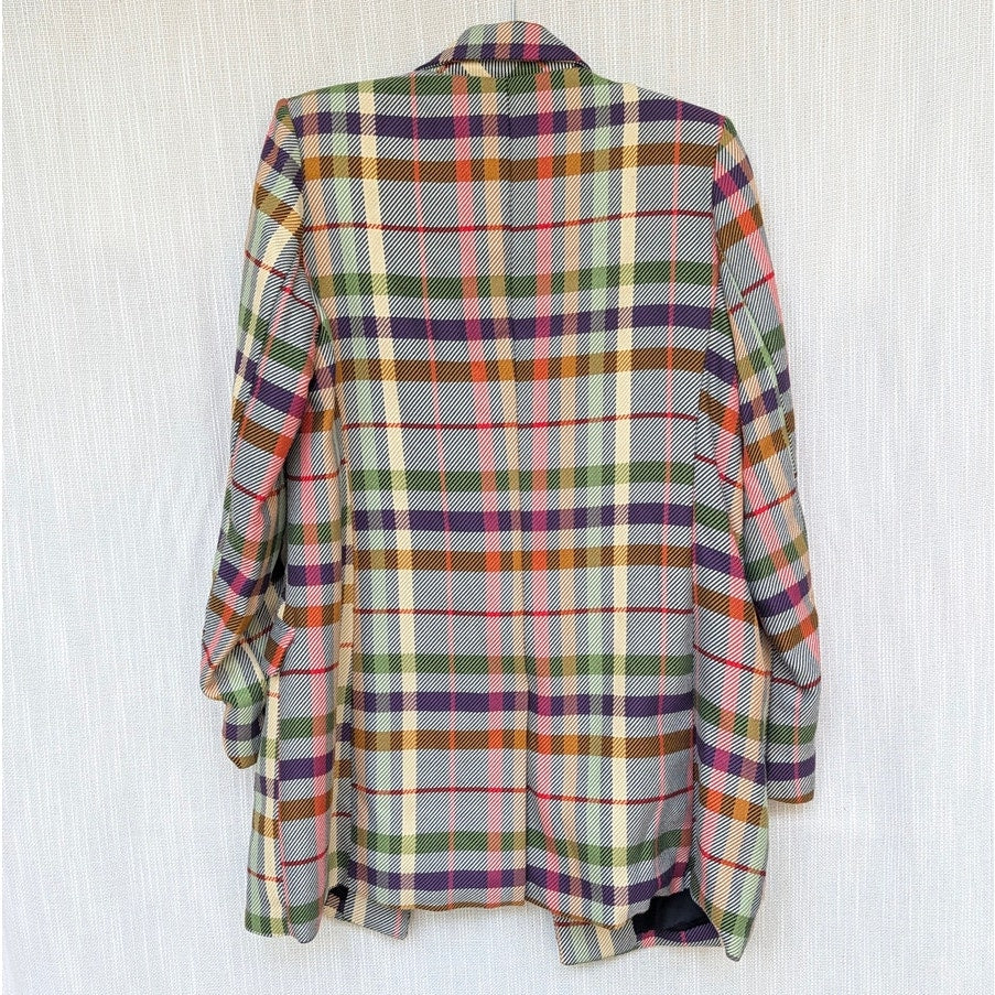 AFRM Britt Blazer Womens M Multi Rainbow Checked Long Sleeve Open Front