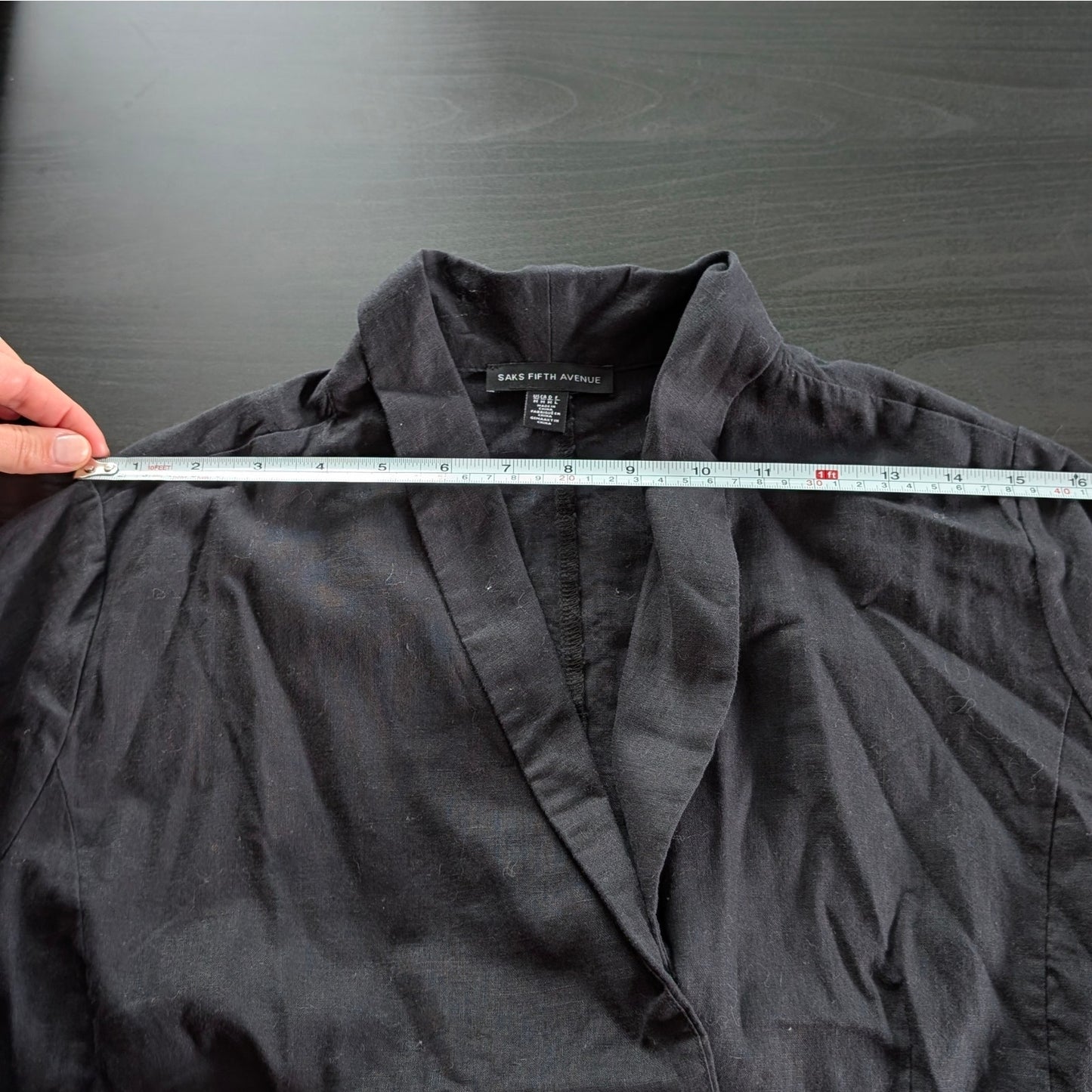 Saks Fifth Avenue Black Double Breasted Oversized Linen Cotton Blazer, size M