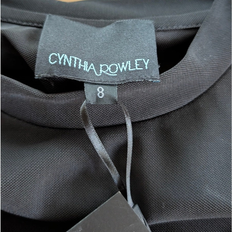 Cynthia Rowley Gems Mesh Organza Drop Waist Midi Dress Womens 8 Black NWT