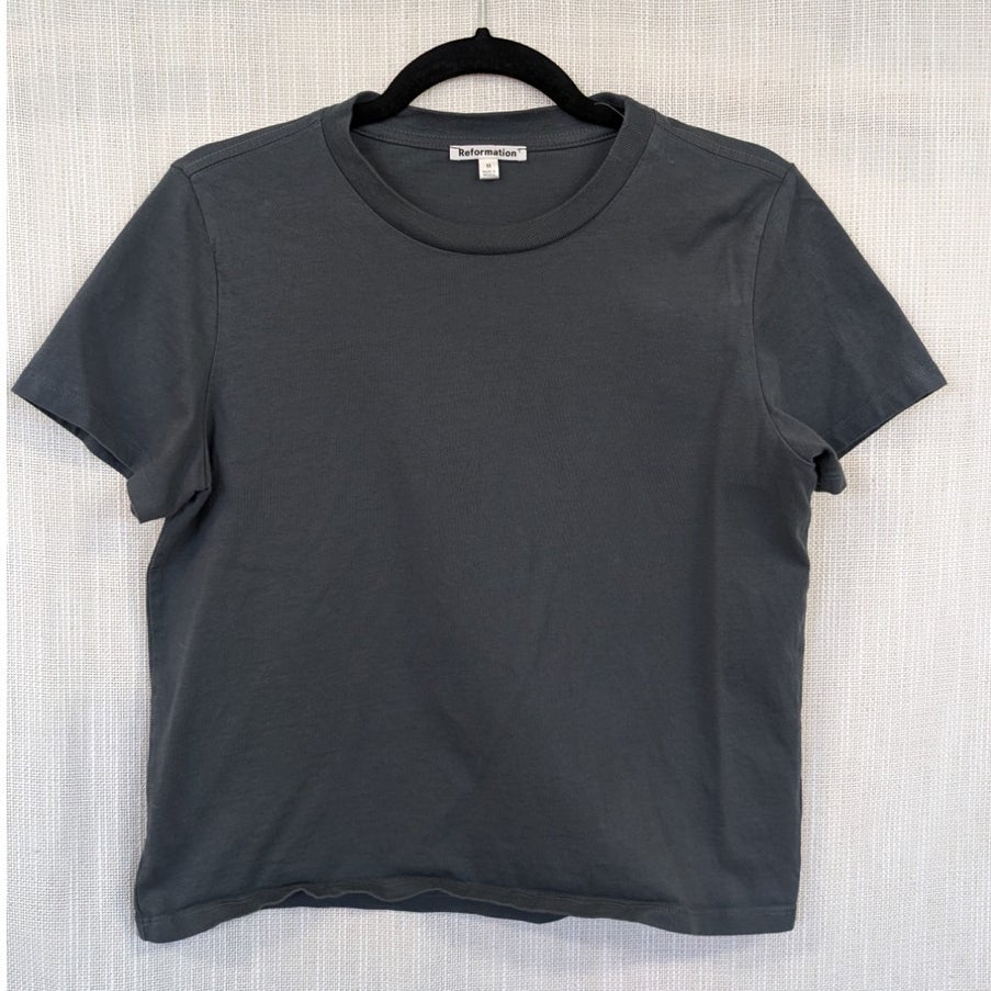 Reformation Organic Cotton Crew Neck T-Shirt Blueish Gray Size M