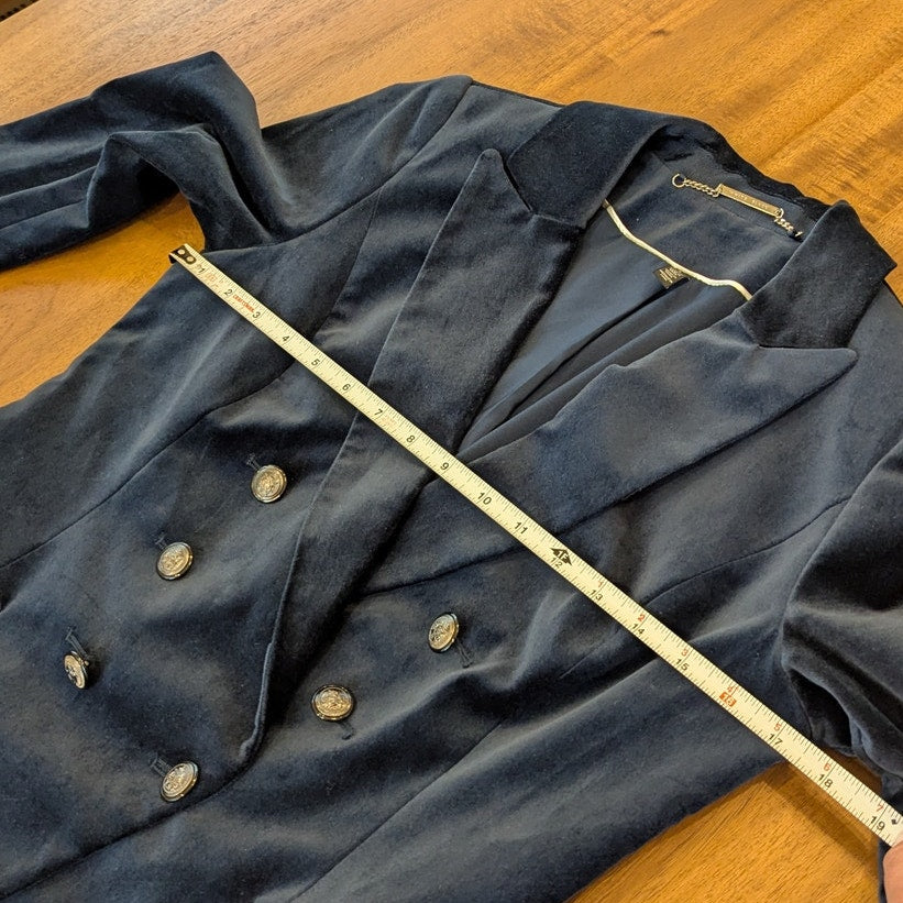 White House Black Market Double-Breasted Velvet Blazer Womens 4 Navy Long Sleeve