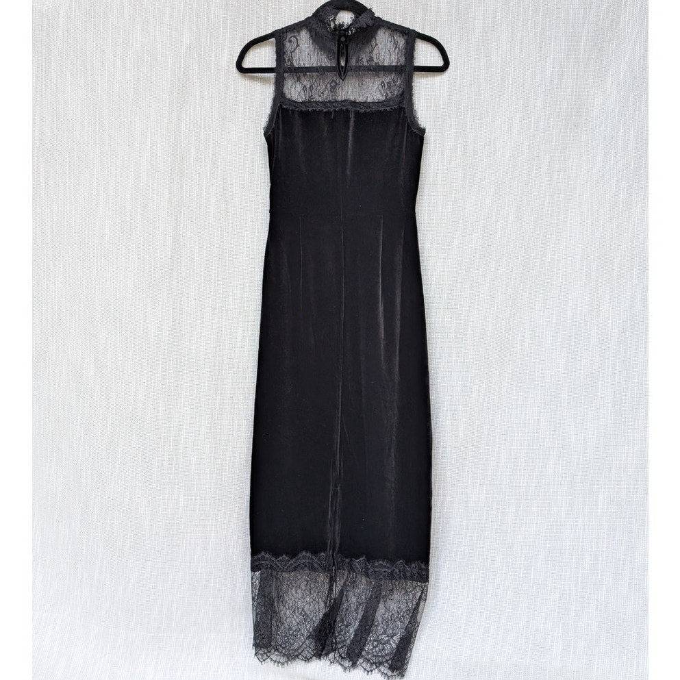 Lost + Wander Black Lace Velvet High Neck Sleeveless Maxi Dress, size S