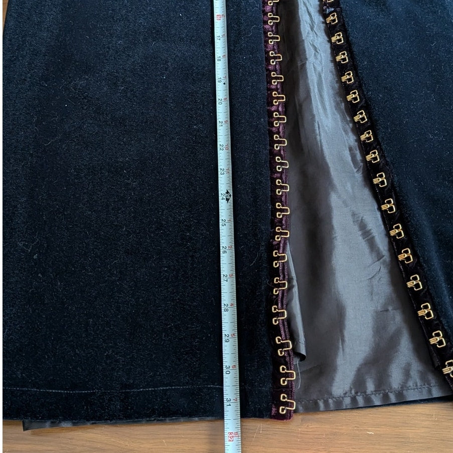 Gin Gin Paris Vintage Navy/Black Velvet Hook & Eye Front Pencil Midi Skirt, size S-M