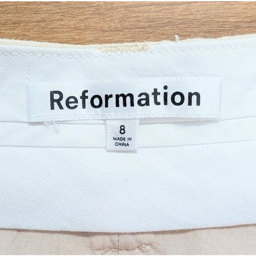 Reformation Cream Yellow Linen Pleated High Rise Shorts Size 8