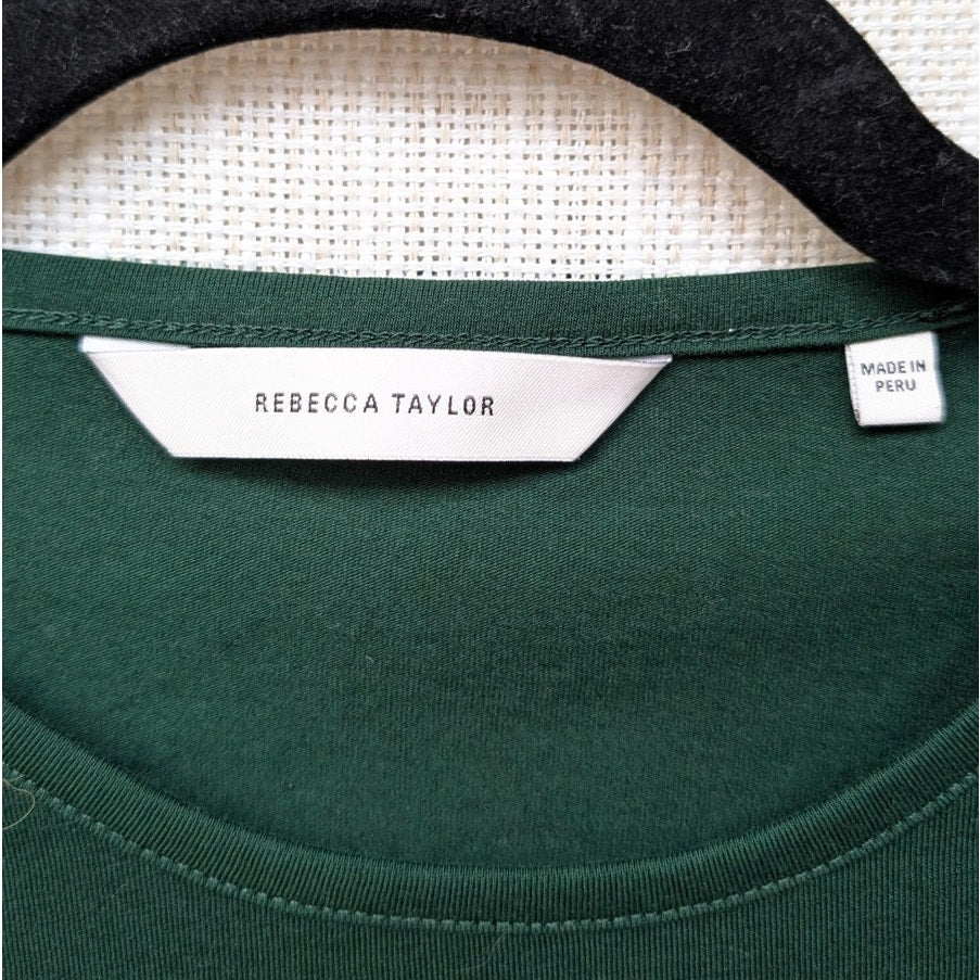 Rebecca Taylor Green Ruched Puffed-Sleeve Long Sleeve Top, size S