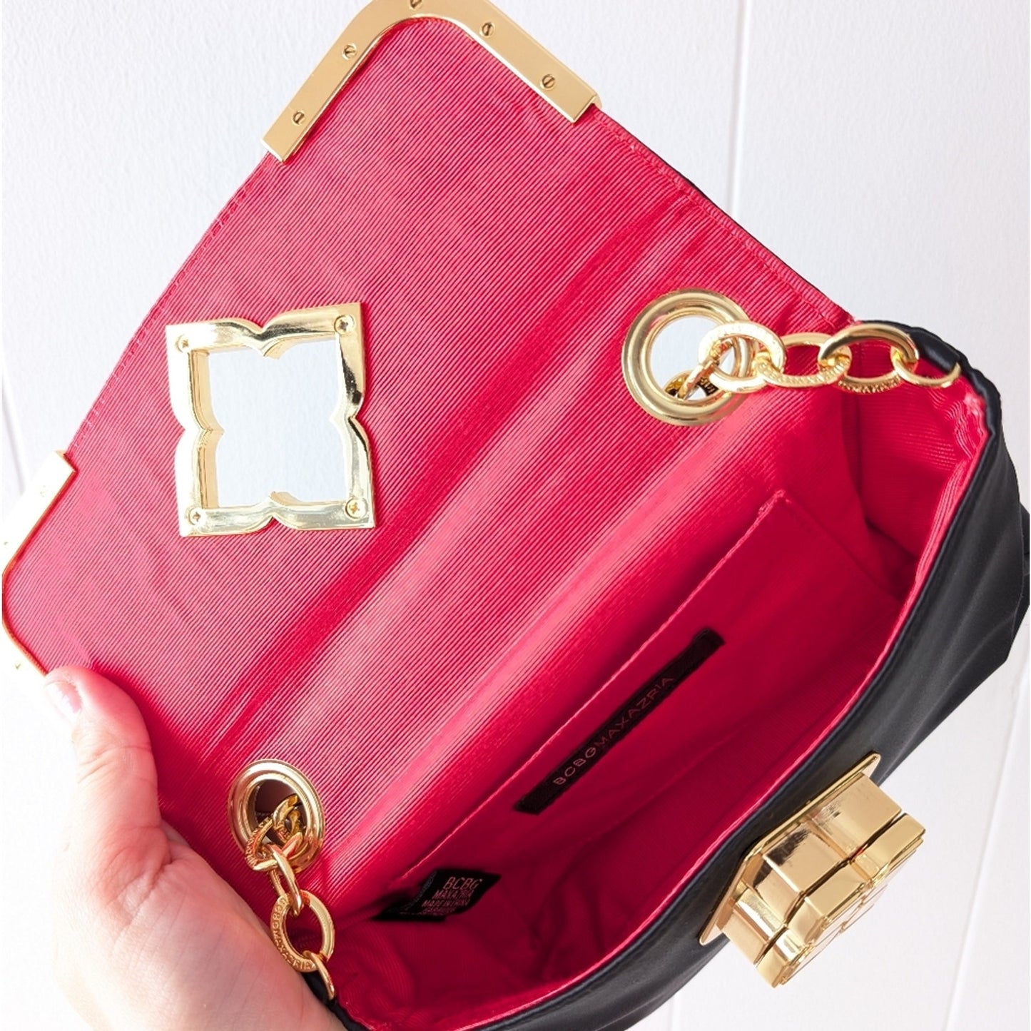 BCBGMaxAzria Black Nylon/Satin Clutch Bag With Gold Hardware