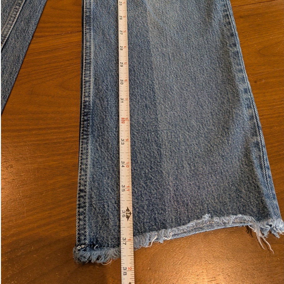 Reformation Natoma Blue Denim Distressed High-rise Straight Leg Jeans, size 25
