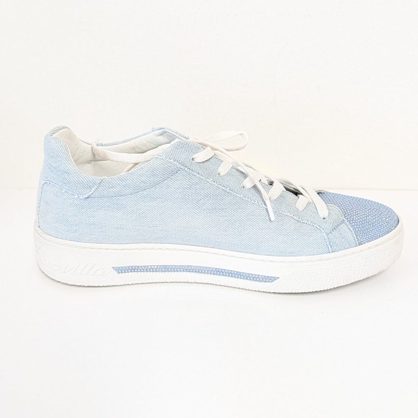 Rene Caovilla Denim Crystal-embellished Sneakers Womens EU 40/US 10 Blue Low Top