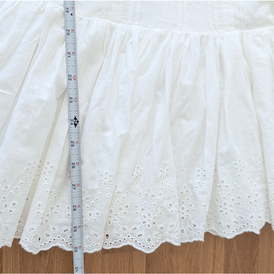 LPA Janelle Mini Dress Womens XS White Poplin Eyelet Ruffle Sleeveless