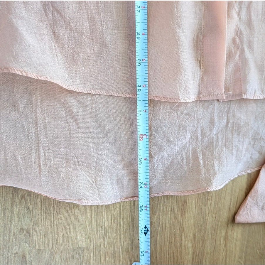 English Factory Shirt Womens S Peach Sheer Button-up Tie Waist Long Sleeve Long