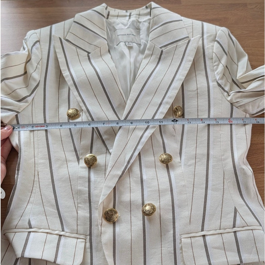 Banana Republic Alva Double-breasted Blazer Womens 4 Stipe Linen/Cotton 579142