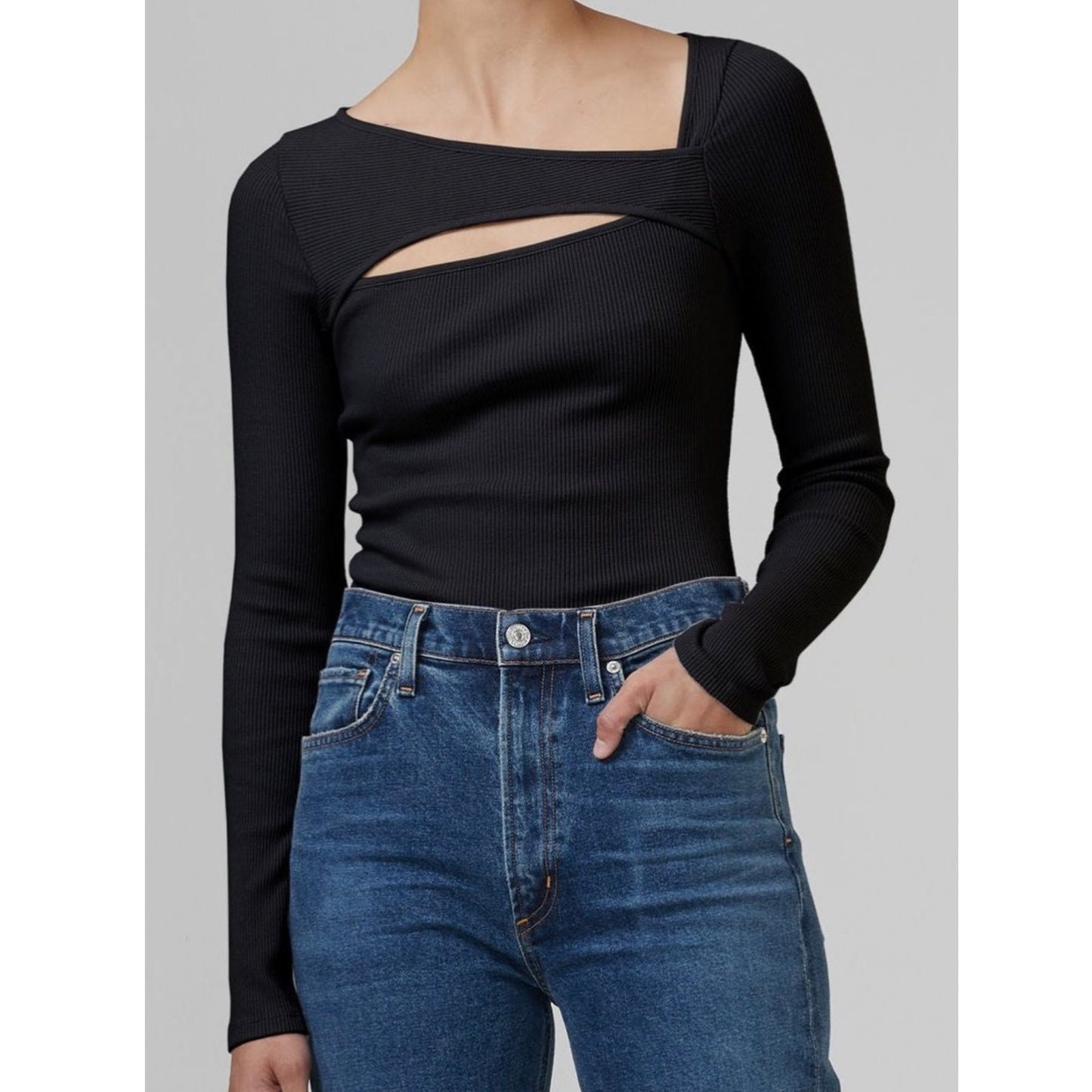 Citizens of Humanity Iris Cut Out Top Womens Black Long Sleeve Slim Fit T-shirt