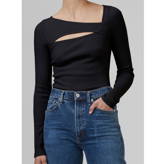 Citizens of Humanity Iris Cut Out Top Womens Black Long Sleeve Slim Fit T-shirt