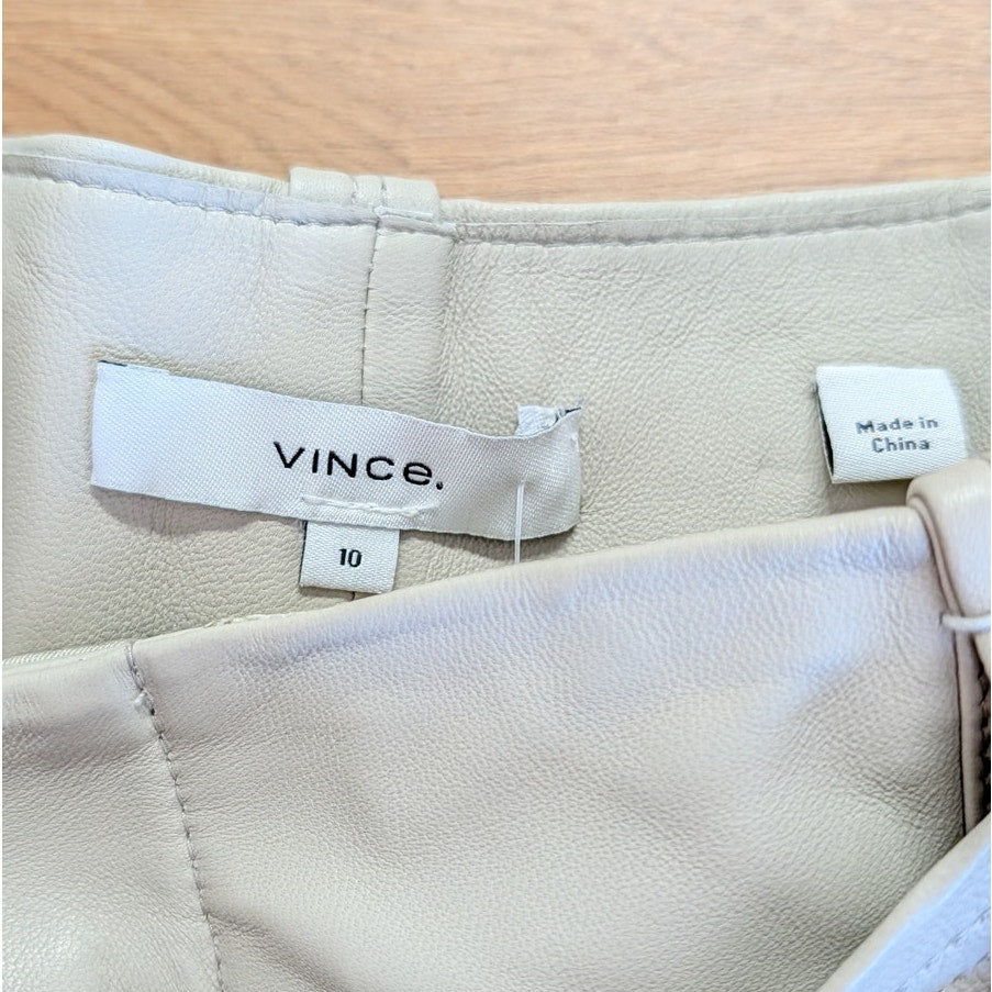 Vince Stitched-belt Lamb Leather Shorts Womens 10 Light Dove High-rise