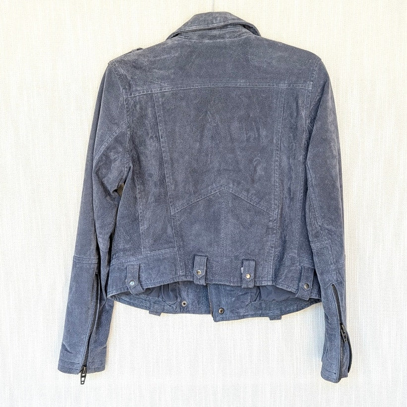 Blank NYC Morning Suede Moto Jacket Womens M Blue Long Sleeve Zip