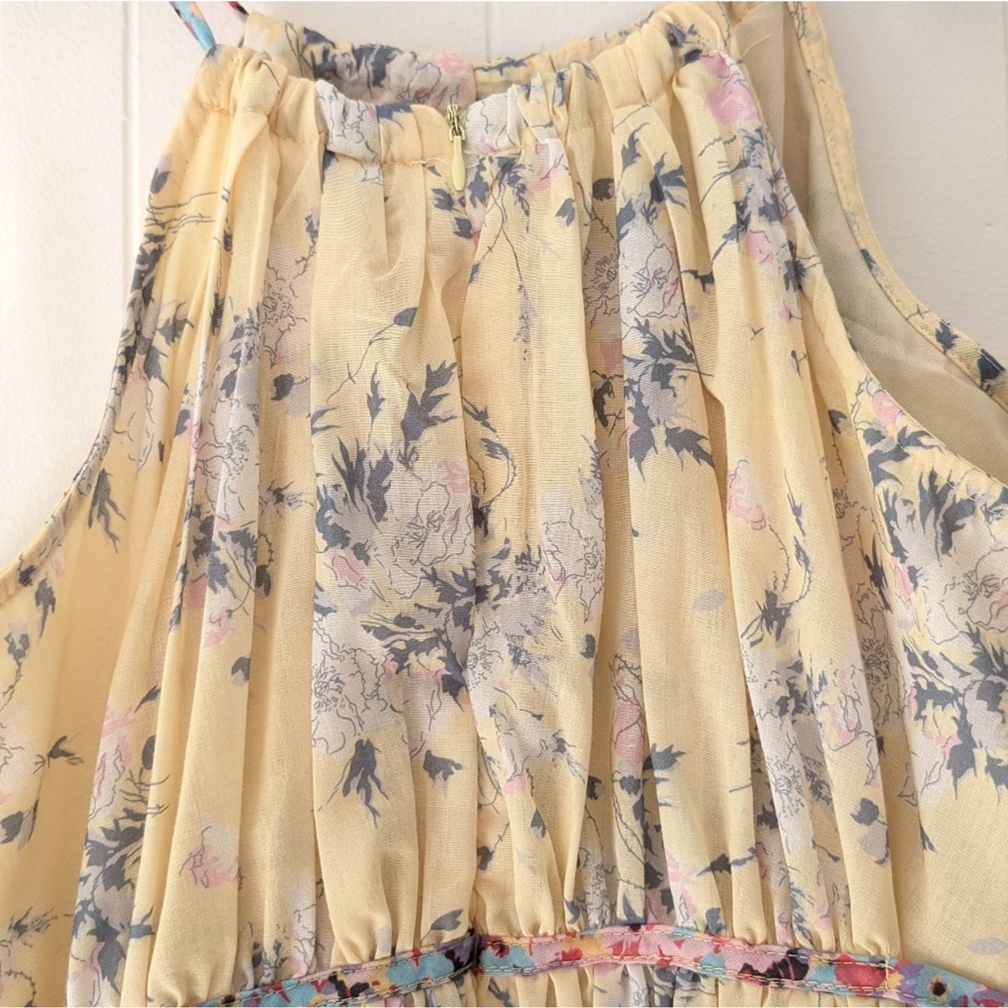 NWT 70/21 Floral Yellow 100% Cotton Halter Mini Dress, size L