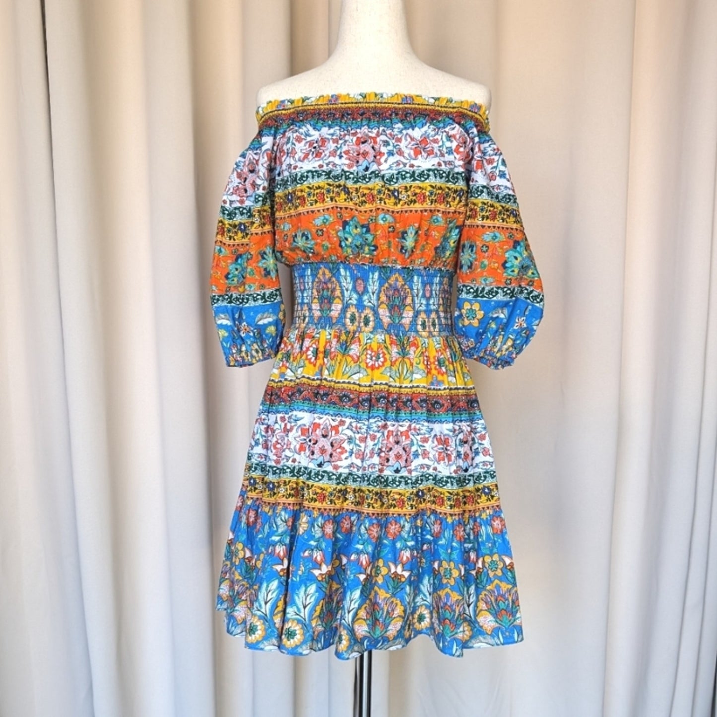 Shoshanna Solstice Cotton Off-Shoulder Mini Dress, size XS