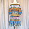 Shoshanna Solstice Cotton Off-Shoulder Multicolor Mini Dress, size XS