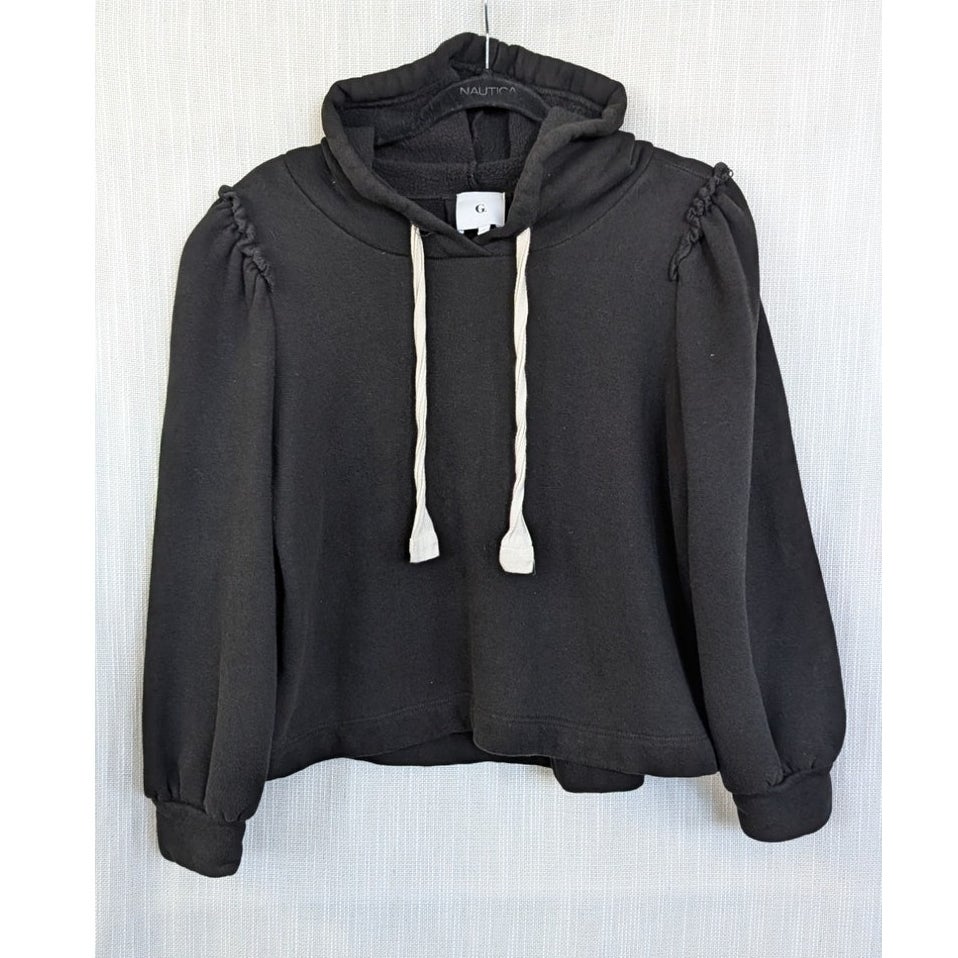 G. Label by Goop Torre Ruffle Puff Sleeve Hoodie Black M