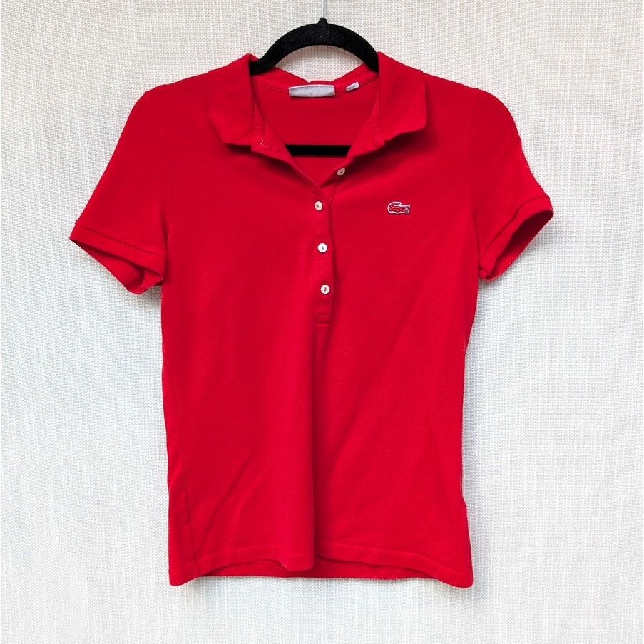 Lacoste Red Slim Fit Short Sleeve Polo T-Shirt in Petit Piqué, size EU38/US2