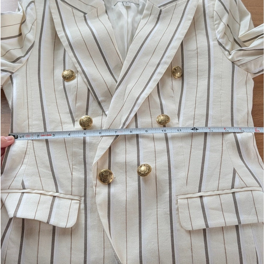 Banana Republic Alva Double-breasted Blazer Womens 4 Stipe Linen/Cotton 579142