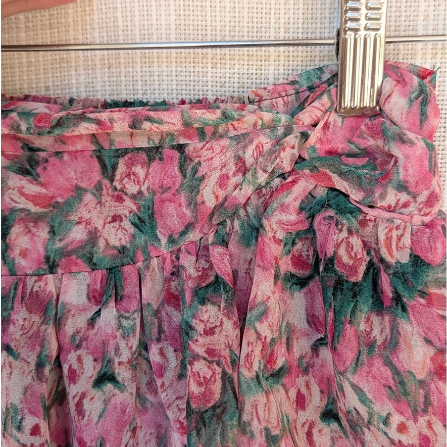En Saison Lyra Tiered Midi Skirt Womens S Pink Floral Print High-rise Bohemian