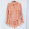English Factory Shirt Womens S Peach Sheer Button-up Tie Waist Long Sleeve Long
