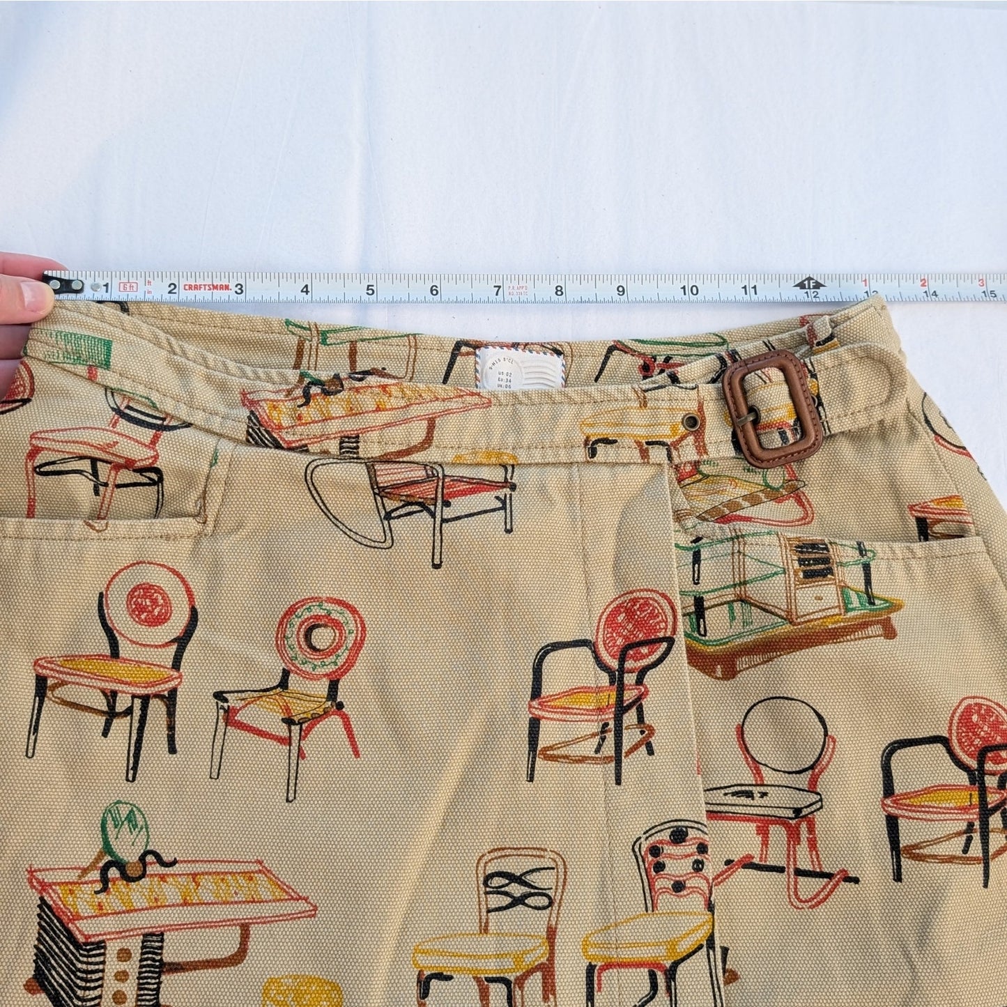 Anthropologie Postmark Beige Cotton Chairs Canvas A-line Wrap Mini Skirt, size 2