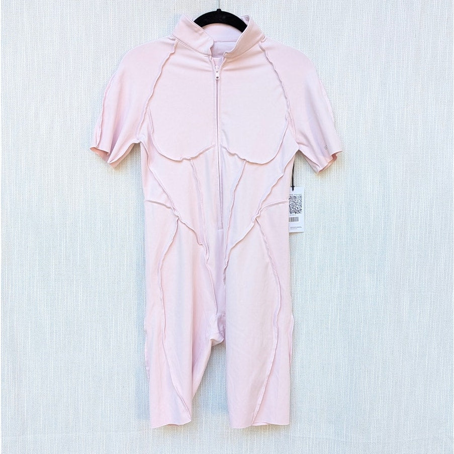 BetterMe BTTRM Sleek Shorts Catsuit Womens M Pink Second Skin Zip Slim NWT