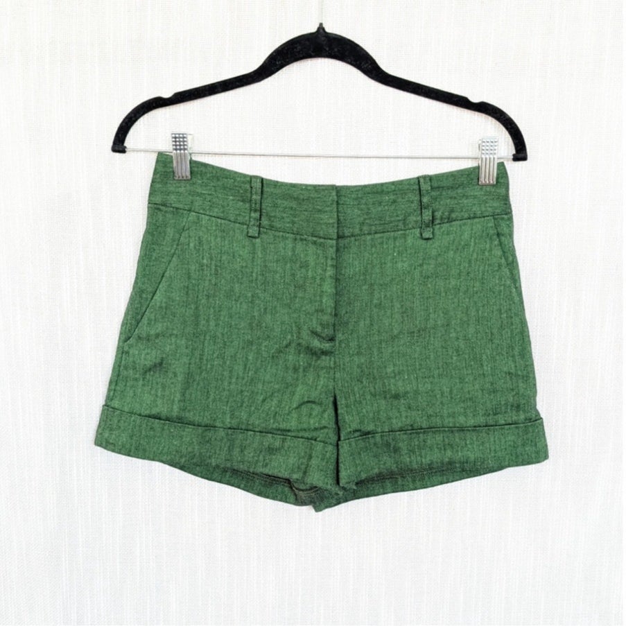 Veronica Beard Linen Cotton Blend Tailored Cuffed Short Women’s 0 Green Mid-rise