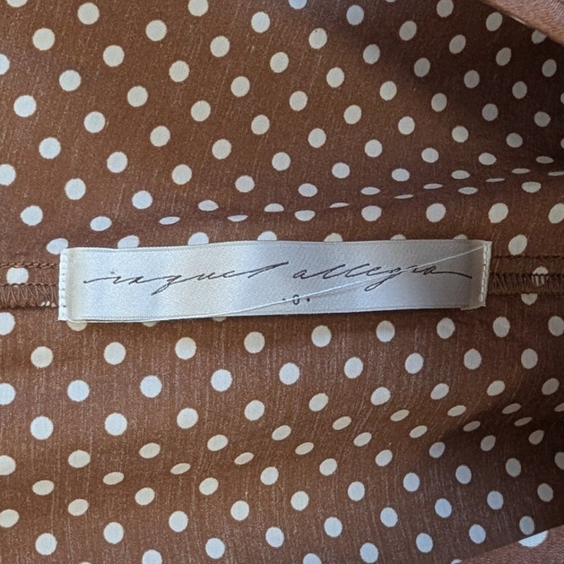 Raquel Allegra Brown White Polka Dot Silk Cotton Midi Dress Size 0