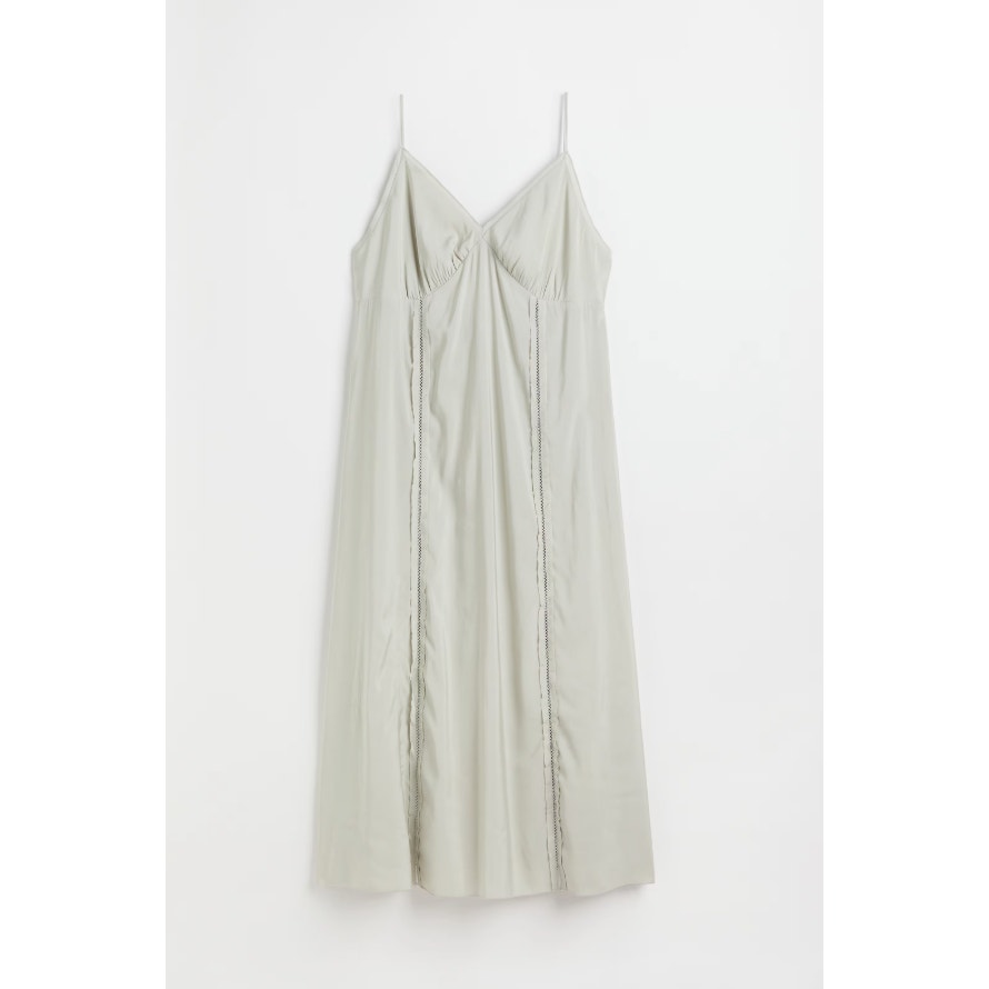 H&M HM Sage Green Lace Detail Sleeveless Slip Midi Maxi Dress, size M