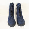 Salvatore Ferragamo Navy Gancini Monogram Denim Biker Combat Boots Womens 9.5